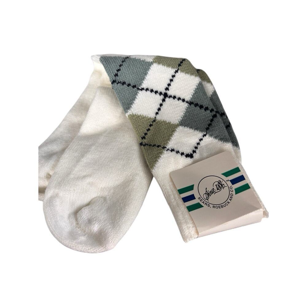 NOS Vintage Sears Socks Argyle Mens Size 10-13 Acrylic Nylon USA Blue White
